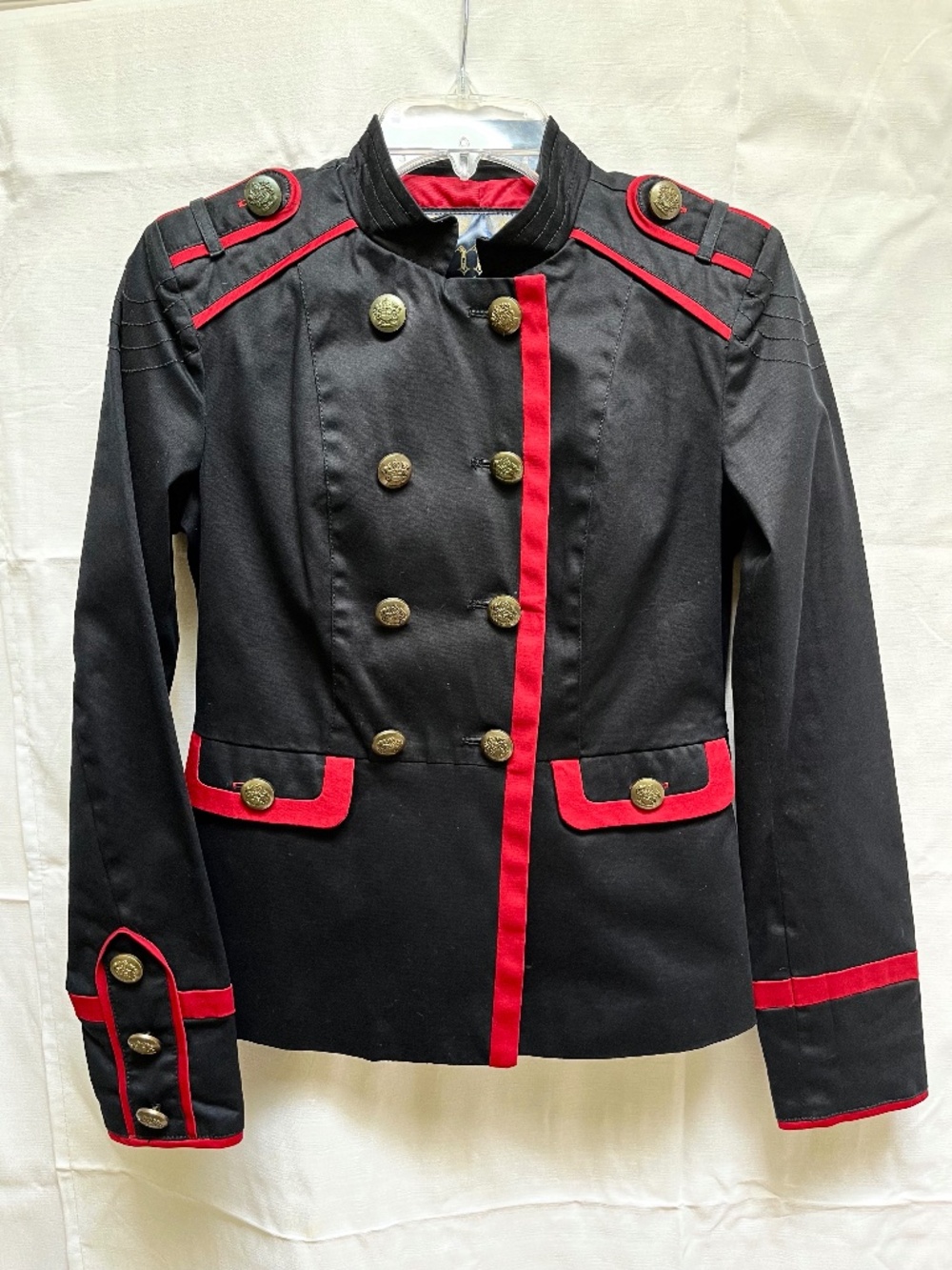 Black & Red Double-Breasted Military Blazer